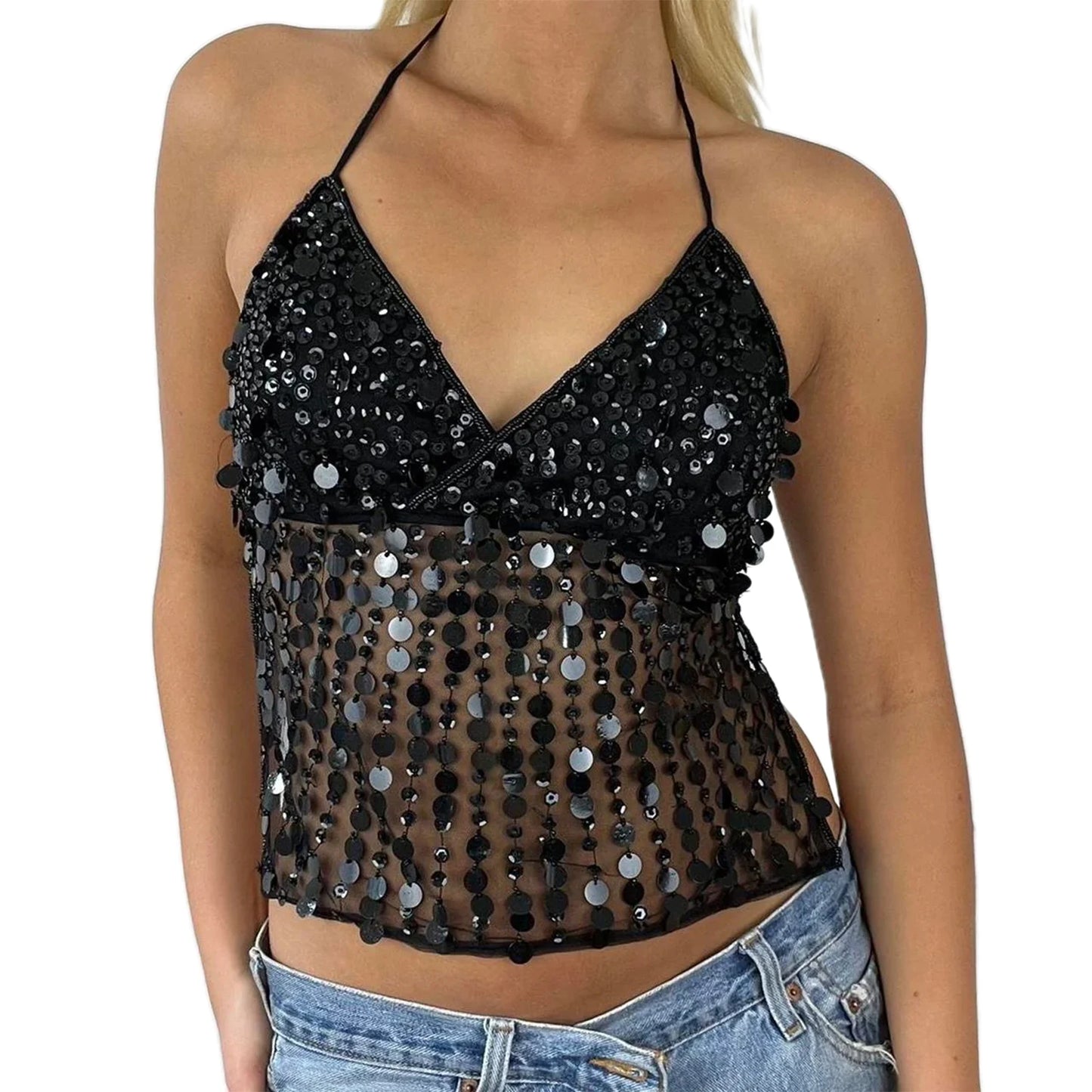 Angelica Sequin Sheer Halter Top