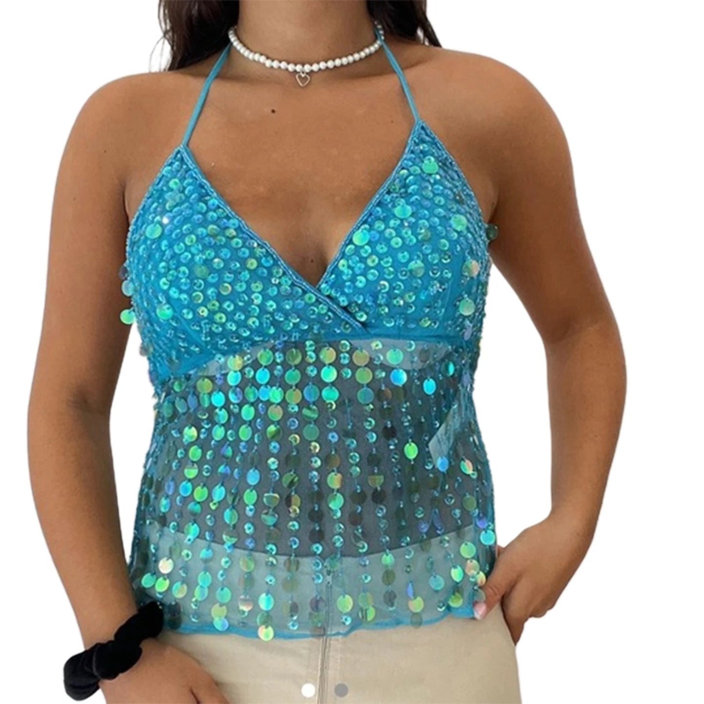 Angelica Sequin Sheer Halter Top