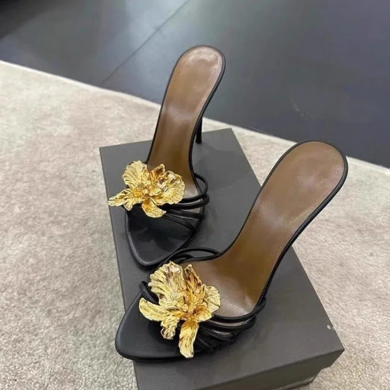 Sofia Metallic Flower Heels