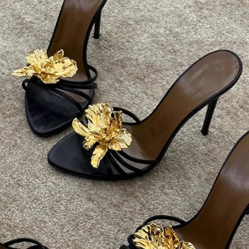 Sofia Metallic Flower Heels
