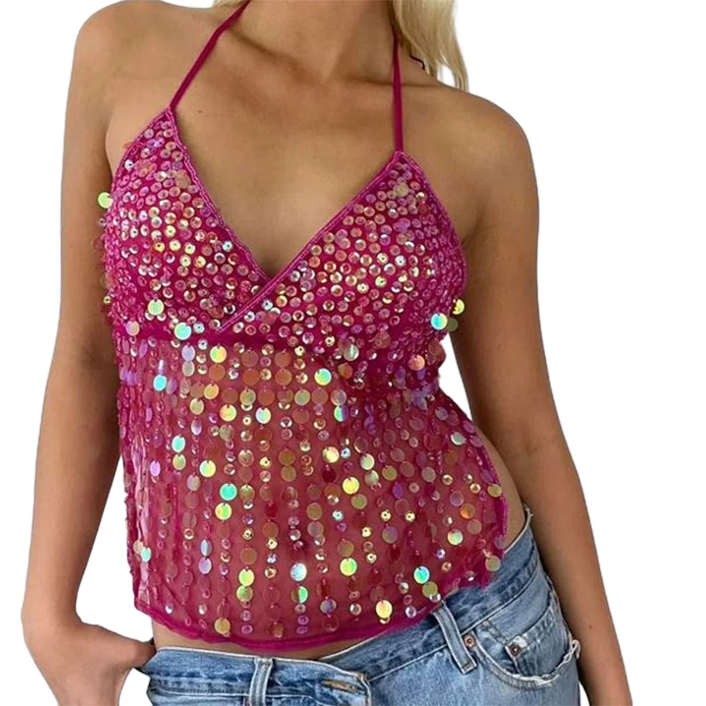 Angelica Sequin Sheer Halter Top