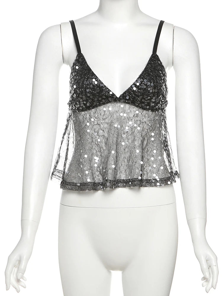 Olivia Sequin Mesh Top