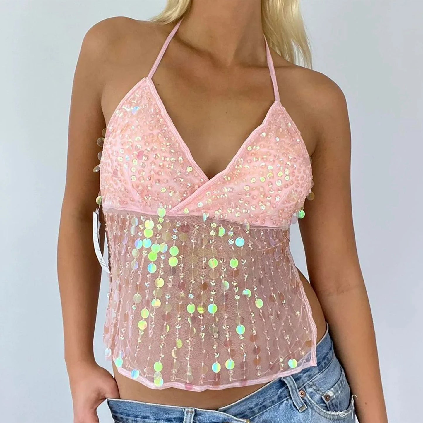 Angelica Sequin Sheer Halter Top