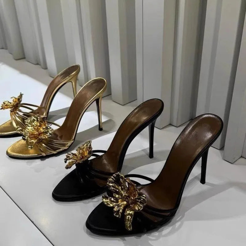 Sofia Metallic Flower Heels