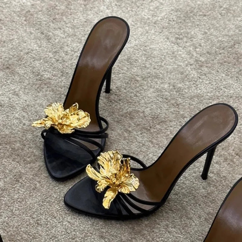 Sofia Metallic Flower Heels