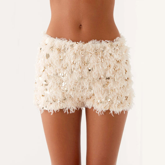 Elena Feathered Sequin Shorts