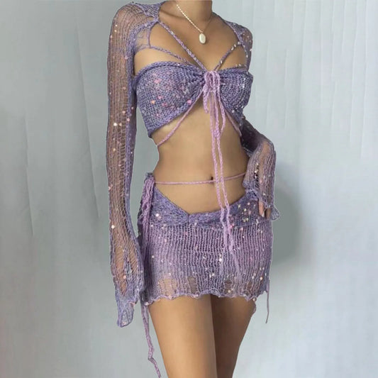 Ariel Knit Sequin Three-Piece Set