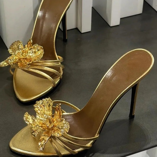 Sofia Metallic Flower Heels