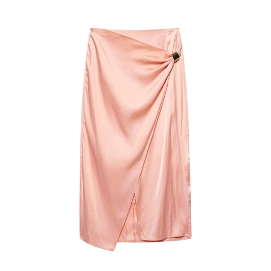 Elia Draped Satin Midi Skirt
